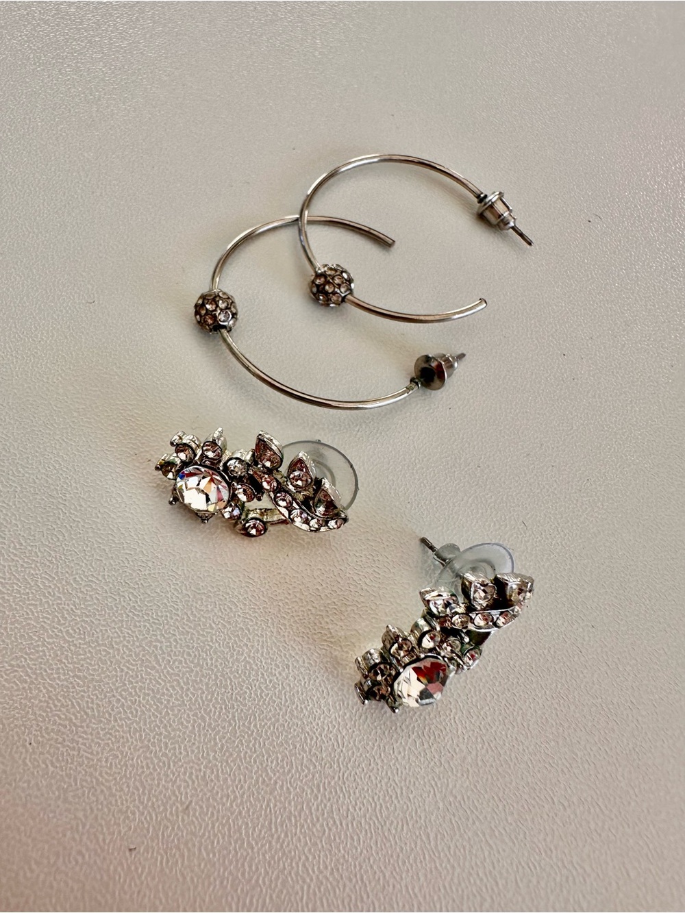 Silver Crystal Hoop and Stud Earring Set - Silver
